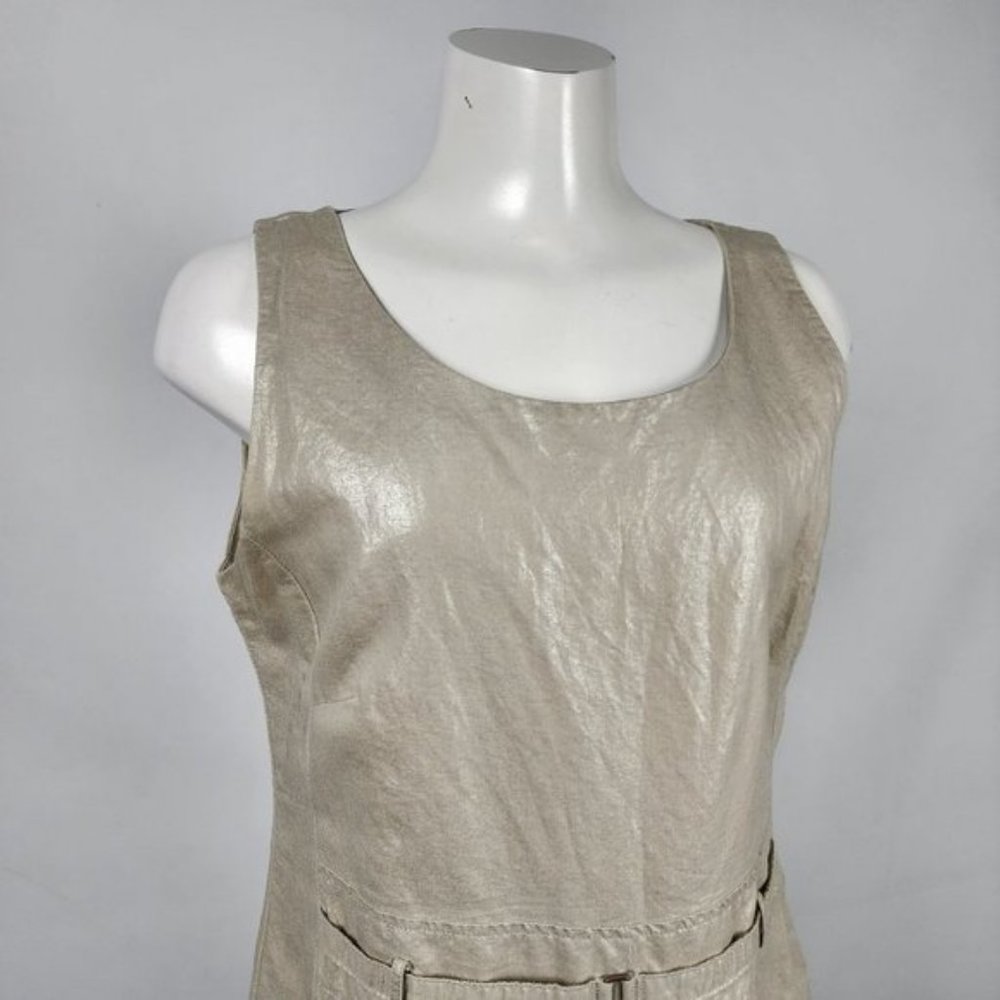 SANDWICH Cotton Linen Metallic Beige Shift Dress Size M